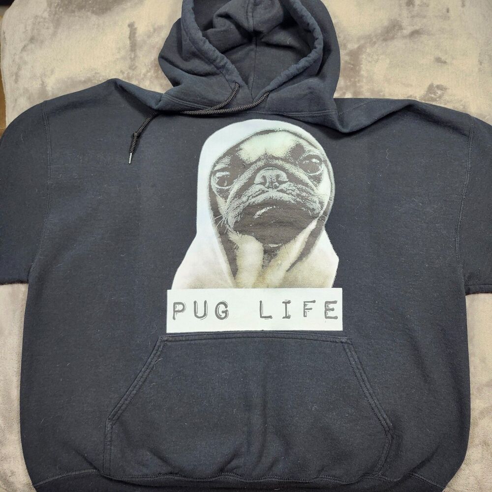 Pug Life Hoodie 2XL Black Gildan Heavy Blend Thug Pug Dog Graphic Pullover